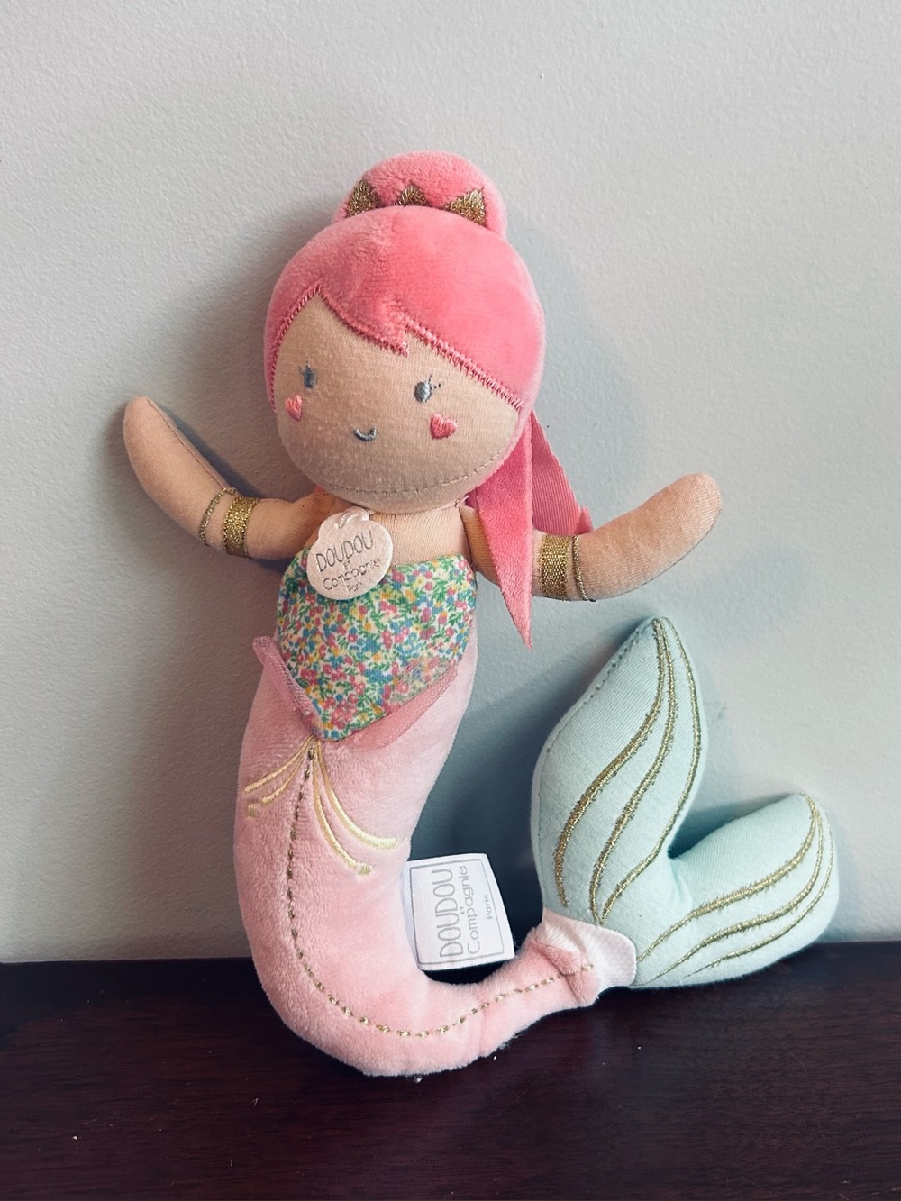 Doudou Et Compagnie Paris Alizee Mermaid Doll Pink Green Lovey Plush